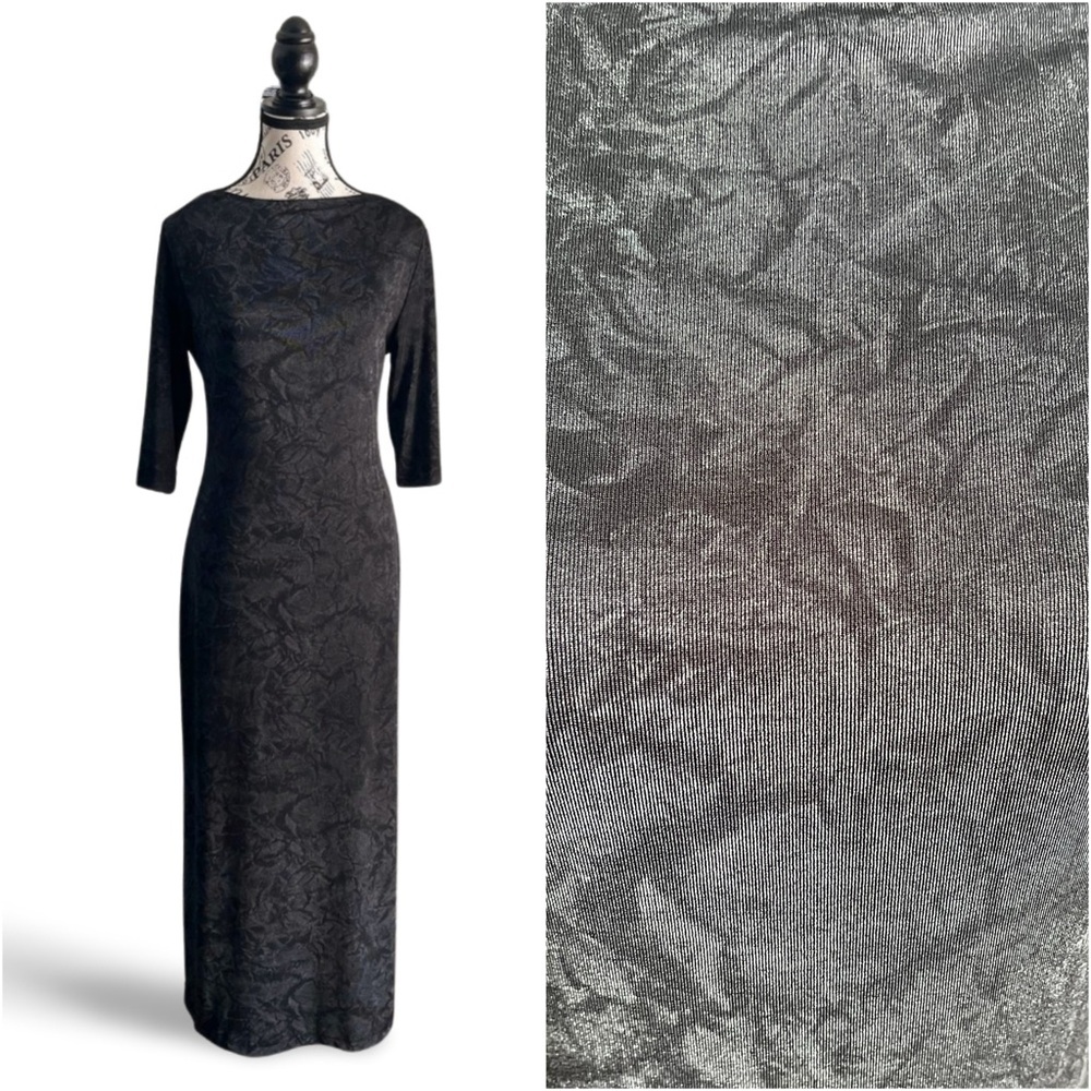Vintage 90s Jessica black slinky textured maxi column dress soft goth witchy